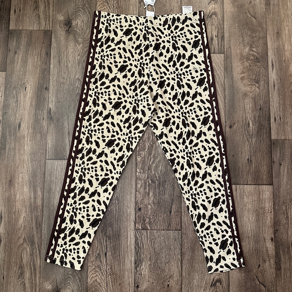 Adidas Animal Print 3-stripes Cotton Blend Leggings Women's Size XL Brown Tan